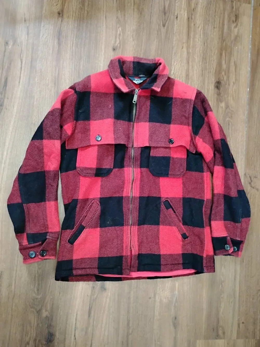 Vintage 80s Woolrich Zip Buffalo Plaid Wool Hunting Jacket